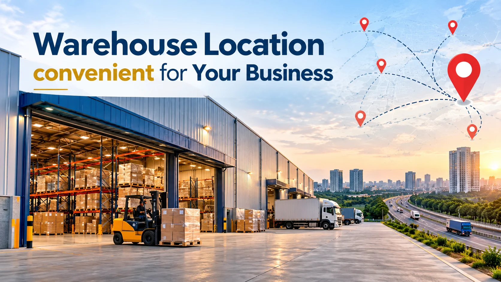Warehouse location and logistics routes supporting efficient goods movement