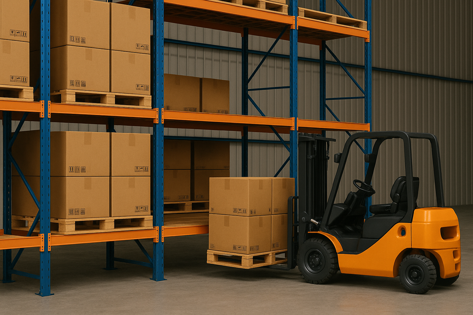 Stacked pallets in a warehouse